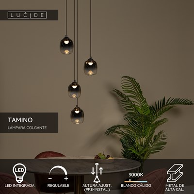 Lucide TAMINO - Lámpara colgante - Ø 36 cm - LED Regul. - 4x5,2W 3000K - Negro